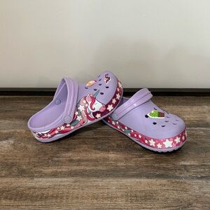 Kids Crocs unicorn Purple Lavender Clogs with Fun Designs and Jibits Size J2